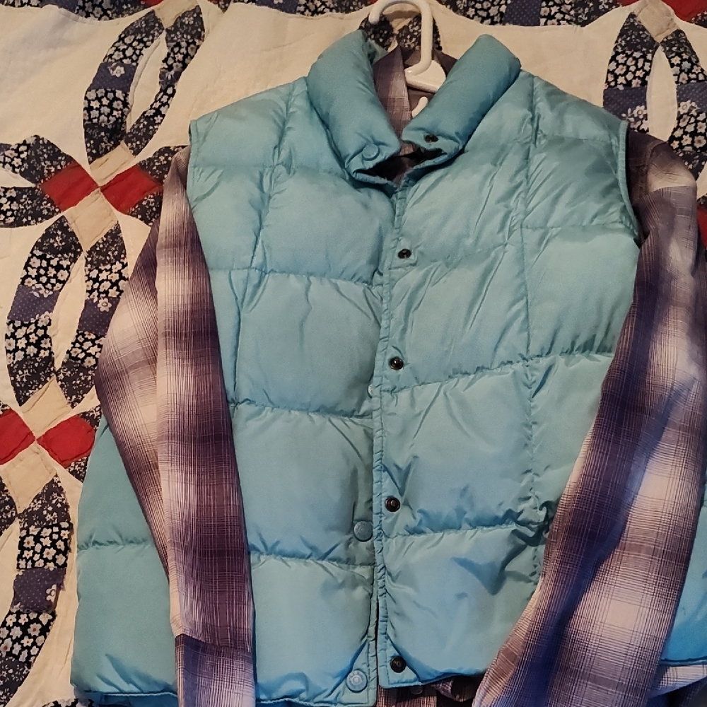 Blue Puffer Vest with Plaid Shirt